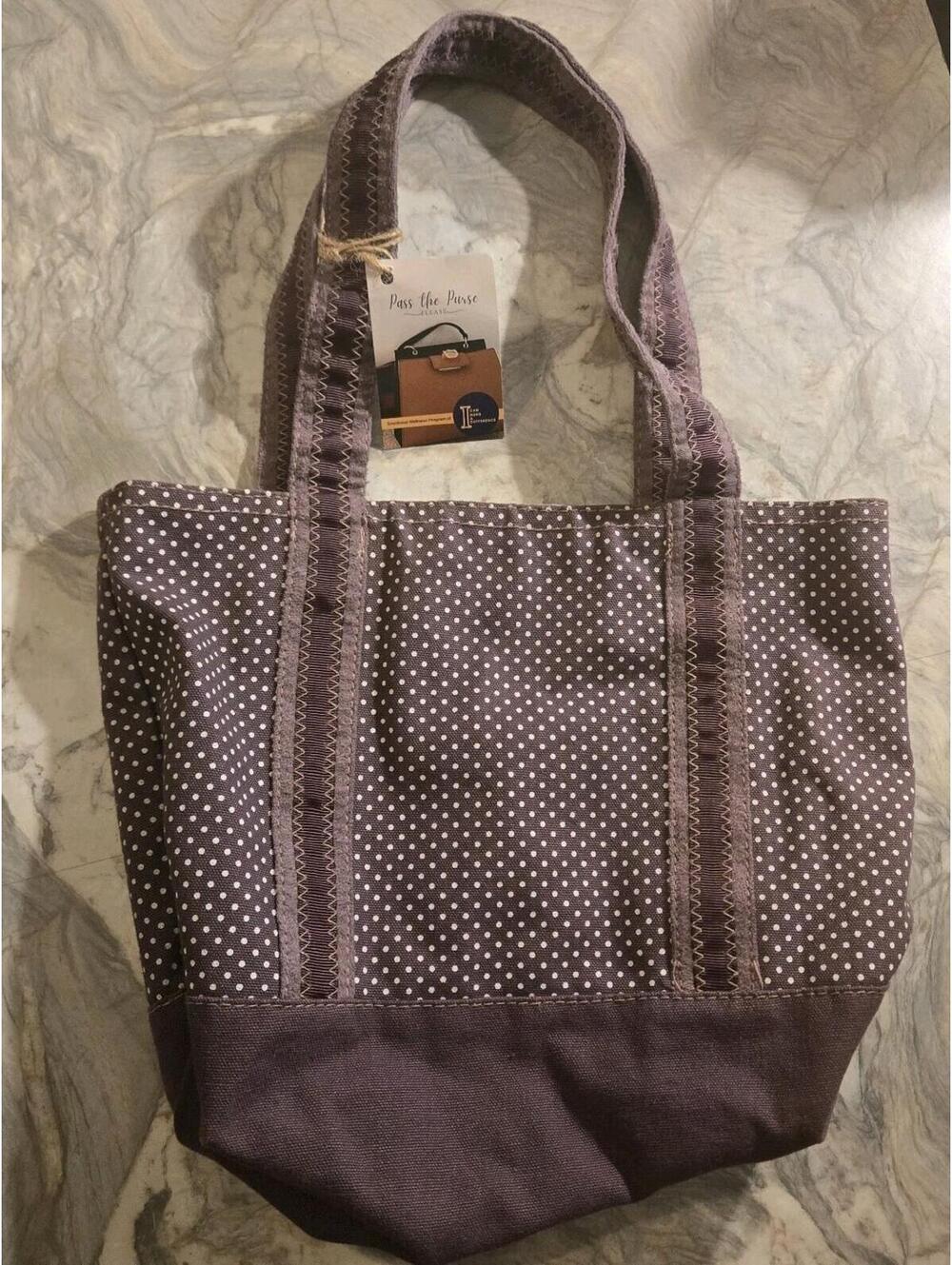 Aero Purple Quilted Tote Bag Stitching Double Handles Lined Polka Dot